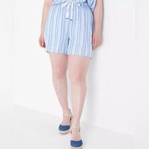 NWT Lane Bryant Blue Linen Blend Striped‎ Shorts SIze 22/24